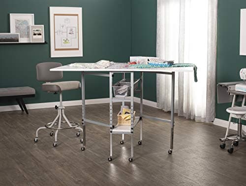 Sew Ready Foldable Hobby and Cutting Grid Table - 58.75" W x 36.5" D White Arts and Crafts Table with Grid Top and Silver Storage Drawers 6