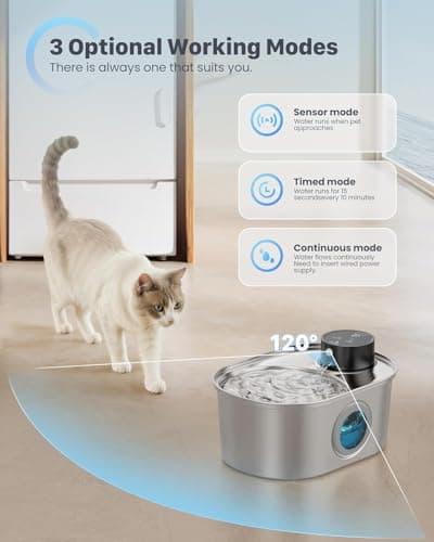 Wireless Cat Water Fountain: Battery Operated Stainless Steel Pet Fountain, Automatic Cordless Water Dispenser Indoor, Metal Faucet Bottle for Drinking, Rechargeable Dog Water Bowl with 1 Filter 5