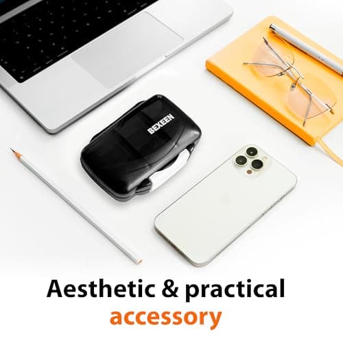 Travel Pill Organizer - Moisture Proof Portable Vitamin Holder with 7 Compartments, Compact Supplement Case for Purse Essential Medicine Kit fot Traveling Pocket Pharmacy with Labels, Black 7