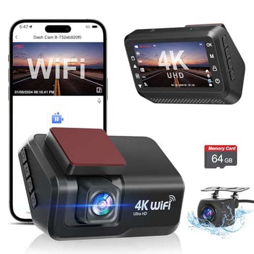 Dash Cam Front and Rear Camera, 4k+1080P WiFi Dual Dash Cam with APP, 3’’ IPS Dash Camera for Cars with Free 64GB Card, Otovoda Dashboard Camera with Night Vision, 24/7 Parking Monitor, WDR