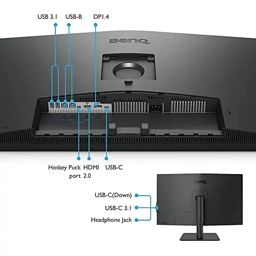 BenQ PD3205U Mac-Ready Monitor 32" 4K UHD 99% Rec.709 & sRGB, IPS, DeltaE ≤3, ICC Sync, Calibration Report, AQCOLOR, Uniformity HotKey Puck Ergonomic DisplayPort, USB-C (90W), USB Hub 5