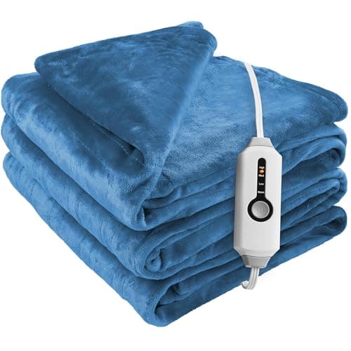 McJaw Heated Electric Blanket Soft Flannel Twin Size 62" x 84", Fast Heat, Machine Washable, Warm and Comfortable, 4 Heating Settings & 10 Hours Auto Shut-Off, Blue