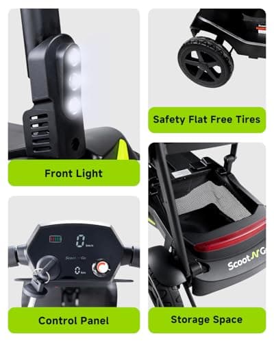 SCOOTNGO Mobility Scooters for Seniors & Adults 4 Wheel Travel Mobility Scooter Airline Approved with Two Batteries, Lightweight, Foldable, No Assembly Needed (Black Yellow, Dual Batteries) 7