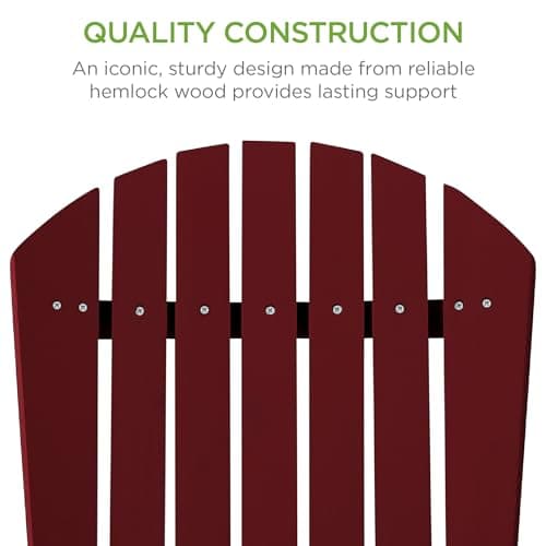 Best Choice Products Folding Adirondack Chair Outdoor Wooden Accent Furniture Fire Pit Lounge Chairs for Yard, Garden, Patio w/ 350lb Weight Capacity - Deep Red 5