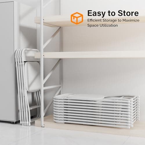 VINGLI 10 Pack White Plastic Folding Chair, Indoor Outdoor Portable Stackable Commercial Seat with Steel Frame 350lb. Capacity for Events Office Wedding Party Picnic Kitchen Dining 7