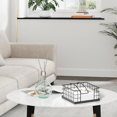 Honiter Napkin Holder for Table, Farmhouse Napkins Holder with Weighted Arm, Wood Napkin Holders for Kitchen, Flat Napkin Dispenser for Countertop, Dining Room, Rustic Brown 8