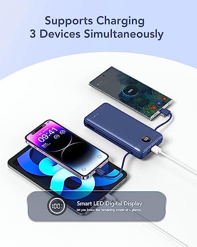 VRURC Portable Charger 20000mAh, Fast Charging Power Bank USB C,4 Output 2 Input Travel Essentials Charging Bank Equipped with LED Display,Built-in Wall Plug and Cables,Phone Charger Battery,Navy 7
