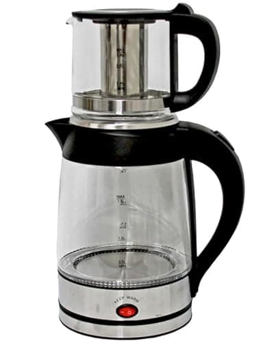 Middle Eastern Persian Iranian Russian Arab Turkish Style Electric Cordless Tea Maker Samovar Stainless Steel Glass Double Kettle