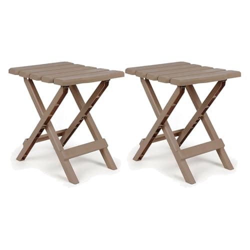 Camco Adirondack Portable Outdoor Camping Small Weatherproof Rustproof Durable Plastic Folding Side Table for Indoor and Outdoor Use, 2 Pack, Taupe