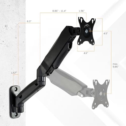 Mount-It! Monitor Wall Mount Arm, Full-Motion Gas Spring, Fits 13–32″ Screens up to 14.3 lbs, VESA 75x75 & 100x100, Tilt Swivel Rotate, Single-Stud Wall Mounted Computer Monitor Arm, RV Compatible 7