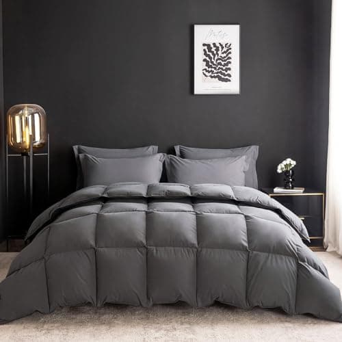 WENERSI Feather Down Fiber Comforter Oversize King Size,Hotel Style Bedding Comforter,750+ Fill Power,1200TC,100% Organic Cotton Fabric,All Season Grey Duvet Insert with 8 Corner Tabs