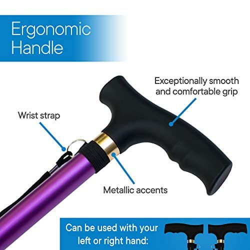 RMS Folding Cane - Foldable, Adjustable, Lightweight Aluminum Offset Walking Cane - Collapsible Walking Stick with Ergonomic Derby Handle - Ideal Daily Living Aid for Limited Mobility (Lavender) 6