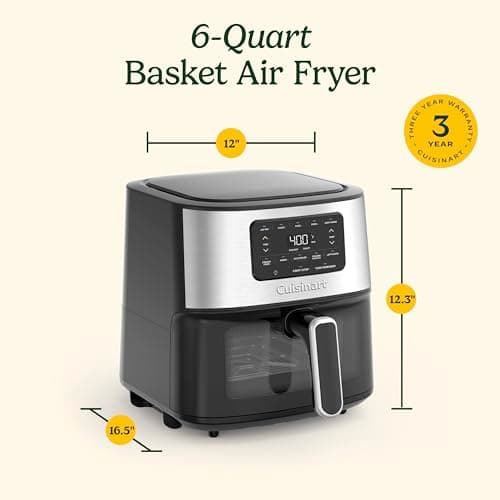 Cuisinart Air Fryer, 6-Quart Basket Large Fryer with 5 Cooking Functions to Roast, Bake, Broil, Air Fry and Keep Warm, 5 Airfryer Presets, Dishwasher-Safe Parts, AIR-200NAS, Stainless Steel & Black 7