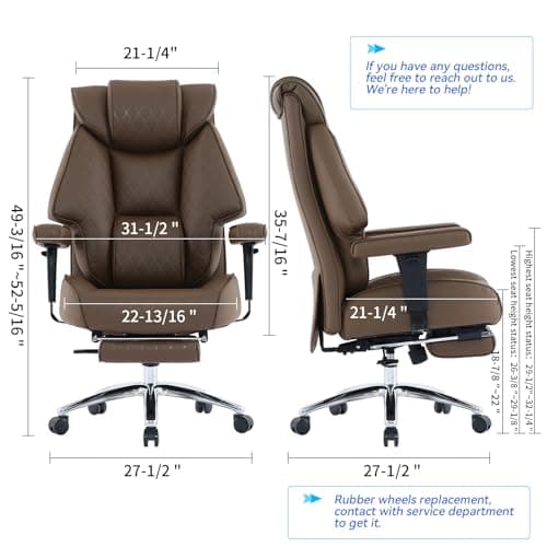 EXCEBET Big and Tall Office Chair with Footrest, PU Leather High Back Executive Office Chair 400lbs, Ergonomic Computer Chairs Lumbar Support for Heavy People (Brown) 2