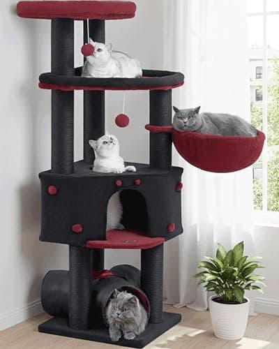 Heavy Duty Cat Tree for Large Cats Adult - 60 Inch XXL Sturdy Cat Tower Condo with Extra Wide Scratching Posts (φ4.4in) Big Cat House Hammock Perch - Indoor Wood Modern Multi Level Corner Cat Bed