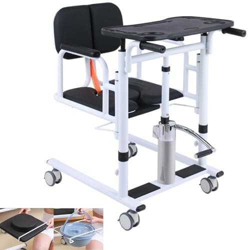 GeRRiT Patient Lift Transfer Chair for Home,180° Split Seat for Elderly,W/Potty,4 in 1 Height Adjustable Patient Transfer Chair for Seniors Elderly Handicapped,Bathroom Wheelchair (Black)