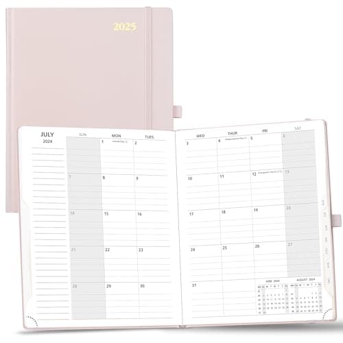 POPRUN Monthly Planner 2024-2025 ("8.5 X 10.5"), 18-Month Calendar Book (Jul.24 - Dce.25) With Monthly Tabs, Hardcover, Inner Pocket, 100GSM Thick Paper - Light Pink