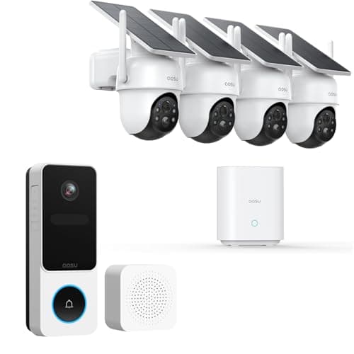 aosu Security Cameras Outdoor Wireless, 4 Cam-Kit, No Subscription Doorbell Camera Wireless - Head-to-Toe View, Intelligent Parcel Detection