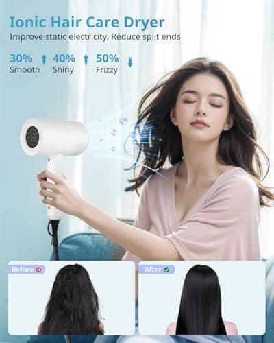 SHRATE Lightweight Ionic Hair Dryer with Diffuser - Powerful 1800W Blow Dryer for Fast Drying - Professional Low Noise Mini Hair Dryer for Travel, Gifts, Hair Styling 5