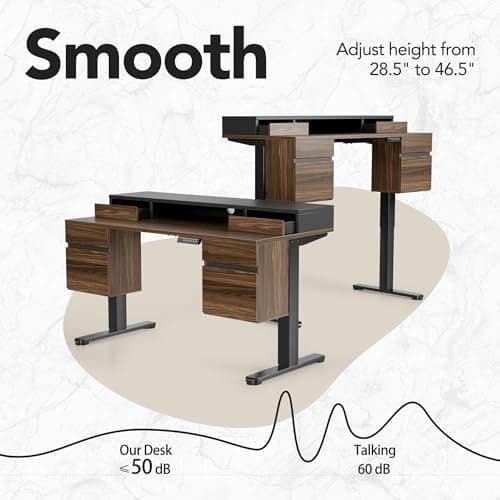 HUANUO Standing Desk with 6 Drawers, 55 Inch Electric Height Adjustable Stand Up Desk with Storage, Computer Home Office Workstation with Monitor Stand, Black Walnut 5