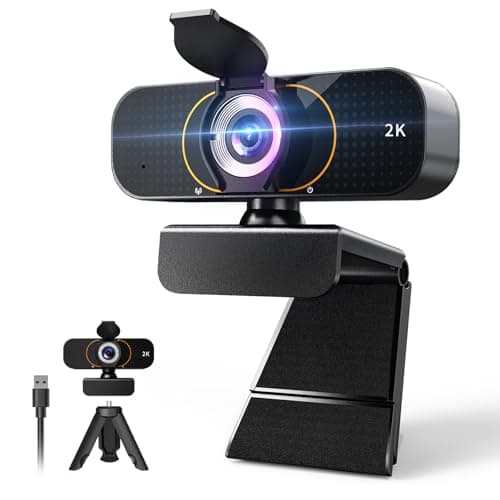 Lusinx 2K Webcam for Computer/Laptop/Desktop/PC, Camera with Microphone, USB Plug&Play, Auto Low Light Correction, Privacy Cover, Tripod, Wide Angle for Meeting/Online Video/Zoom