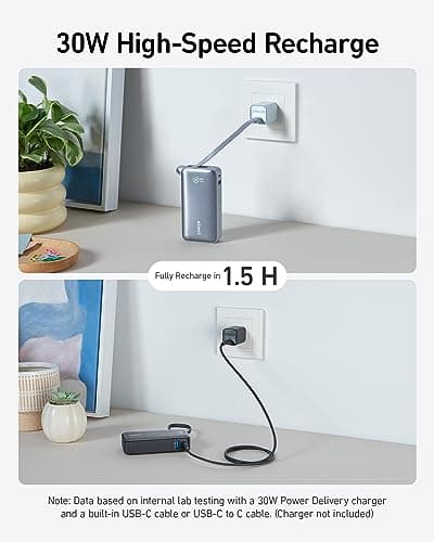 Anker Nano Power Bank, 10,000mAh Portable Charger with Built-in USB-C Cable, 30W Recharging, 30W Max Output with USB-C&A, for iPhone 17/16/15 Series, MacBook, Galaxy, AirPods, and More 5