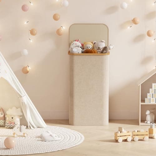 Lifewit 100L Laundry Basket with Lid, Clothes Hampers for Laundry with Bamboo Handles and 1 Removable Bag, Large Foldable Laundry Hamper for Bedroom, Bathroom, Dorm, Laundry Room, Beige 9