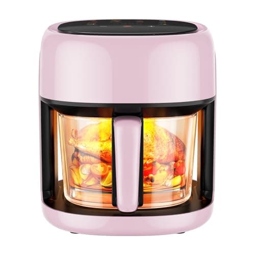 Glass Air Fryer, Large 5-Quart Capacity Airfryer with Easy-View Glass Basket, 8-In-1, Adjustable Temperature, Touchscreen Display, Compact and Large, Nonstick & Dishwasher Safe Fry Bowl