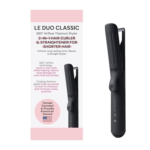L'ANGE HAIR Le Duo Standard 360° Airflow 2 in 1 Straightener and Curler | 1 Inch Curling Wand & Titanium Flat Iron with 3.5" Plates | Hair Straightener & Curler for Short to Medium Hair (Black)