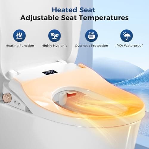 Bidet Toilet Seat, Electric Smart Heated Toilet Seat, Feminine & Front Rear Wash, Instant Warm Water & Dryer, Self-Clean Nozzle, Soft Closed Toilet Lid, Wireless Remote Night Light Elongated 6