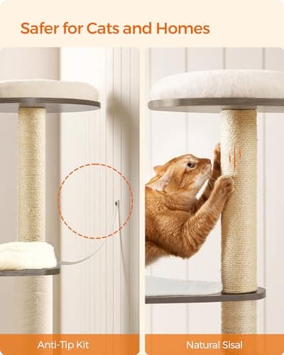 Feandrea Cat Tree, 64.6-Inch Modern Cat Tower, Multi-Level Condo with 5 Scratching Posts, Perch, Washable Removable Cushions, Cave, Heather Greige UPCT166G01 8