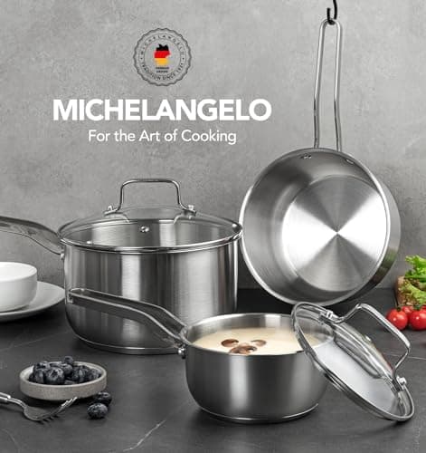 MICHELANGELO Stainless Steel Pot Set - 1QT & 2QT & 3QT Stainless Steel Sauce Pan with Lid, Induction Saucepan Set, Small Pots for Cooking - 6 Pcs 7