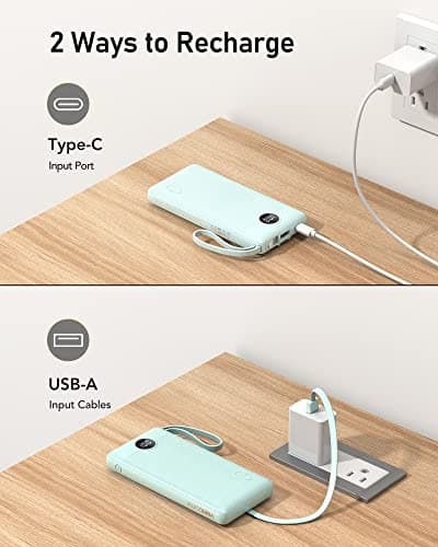 VEEKTOMX Portable Charger Built-in Cables, Power Bank for iPhone, Fast Charge USB C Battery Pack Travel Essentials Powerbank Compatible with iPhone 17/16/15/14, Samsung S25/24 6
