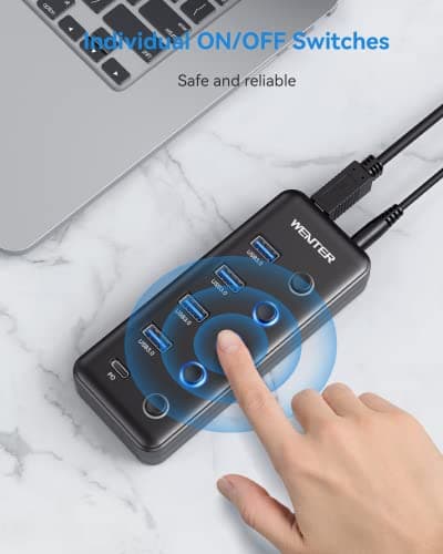 Powered USB 3.0 Hub, Wenter 5-Port USB Hub Splitter (4 Faster Data Transfer Ports+ 1 Type-C Charging Ports) with Individual LED On/Off Switches, USB Hub 3.0 Powered with Power Adapter for Mac, PC 5