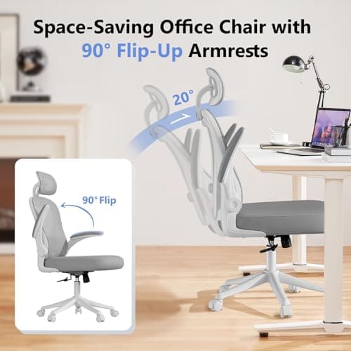 SeekFancy Ergonomic Office Chair M903, Computer Desk Chair with Wheels, High Back Mesh Office Chair with Adjustable Lumbar Support, Headrest, Flip-Up Armrests, White Grey 9