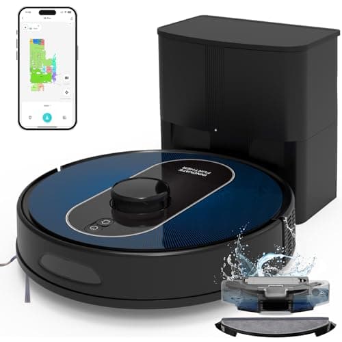 Robot Vacuum and Mop: Self-Emptying 5000Pa Robotic Vacuum Real-Time Mapping/No-Go Zones for 60 Days Hands-Free Cleaning, 3-in-1 LiDAR Navigation Alexa/APP Robot Vacuum Cleaner for Hard Floor & Carpet