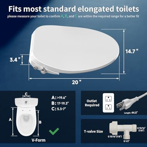SR SUN RISE Electric Bidet Toilet Seat Elongated - Dual Nozzles for Female & Hip, Comfort Heated Seat & Air Dryer, 6 Wash Modes, Remote & Knob Control, Silent Close Lid, Nightlight, Ultra-Slim 4