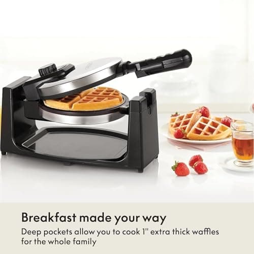 bella Classic Rotating Belgian Waffle Maker with Nonstick Plates, Removable Drip Tray, Adjustable Browning Control and Cool Touch Handles, Stainless Steel 7