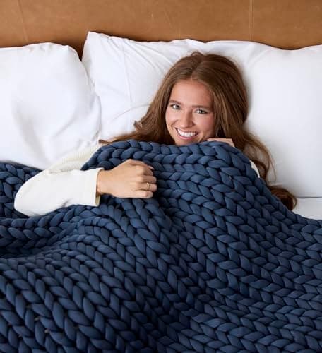 Nuzzie Original Knit Weighted Blanket - Breathable, Cooling, Hand Made Knit Throw Blanket for Sleep - Machine Washable, Stylish Decor Design (Dusty Blue, Throw | 12lbs | 44"x60")