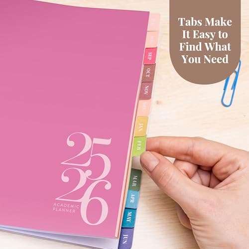 Rileys Academic Planner 2025-2026, Daily, Weekly & Monthly Planner, July 2025 - June 2026, Student Notes Pages, Twin-Wire Binding, Weekly Agenda for School & Work (8 x 6-Inches, Pink, Classic) 8