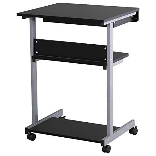 Topeakmart Mobile Compact Computer Desk Cart for Small Spaces, Work Workstation, Writing Desk Table with Drawers and Printer Shelf on Wheels 9