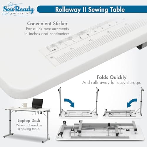 Rollaway II Compact Portable Folding Sewing Table, Silver/White 5