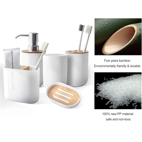 Toothbrush Holders Bamboo Electric Toothbrush Holder Bathroom Storage Organizer Countertop for Toothpaste, Floss, Razor, White 5