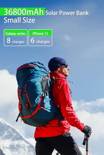 WONGKUO Solar Charger Power Bank - 36800mAh Solar Phone Charger, QC3.0 Fast Charger with LED Flashlight, IP65 Waterproof Portable Power Bank for Outdoor Activities (Matte Green) 6