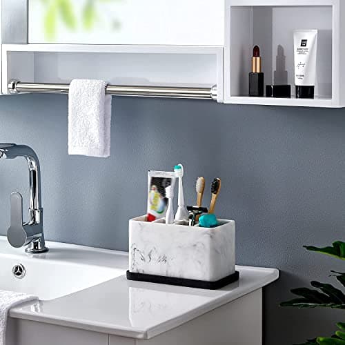 ZCCZ Marble Look Toothbrush Holder for Bathroom Countertop Organizer, Holds Toothpaste, Dental Floss, Razor, Comb, Makeup Brushes, and More, Stylish Bathroom Accessory for Tooth Brushing Essentials 8