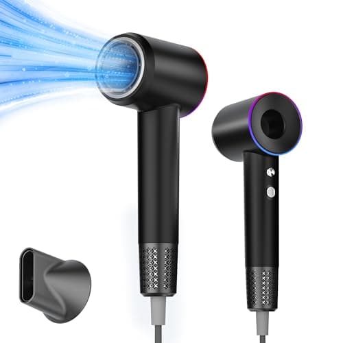 MLCLL Professional Ionic Hair Dryer, 1800W High Speed Blow Dryer for Home Salon, Real 200 Million Negative Ions, 120,000 RPM Brushless Motor for All Hair Types-1 (Black)