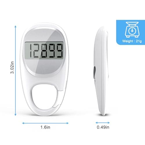 KONTYNU Simple Pedometer for Walking, Accurate Step Tracker with Carabiner, 3D Step Counter for Men Women Kids Seniors, White, CR-707 7