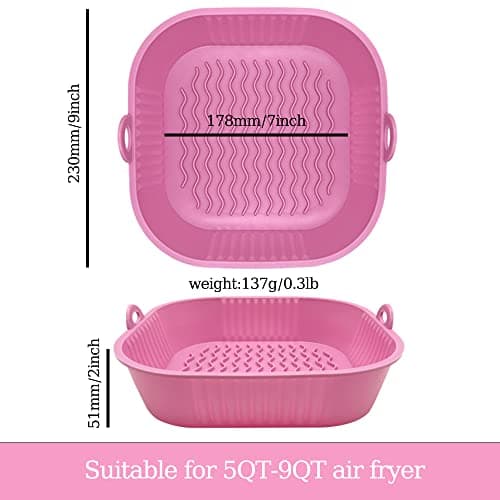 Air Fryer Silicone Liners 9 inch for 5 to 9 QT, 4 Pack Reusable Square Airfryer Basket Bowl Tray Insert Deep Fryer Parts&Accessories (4, 9 inch) 4