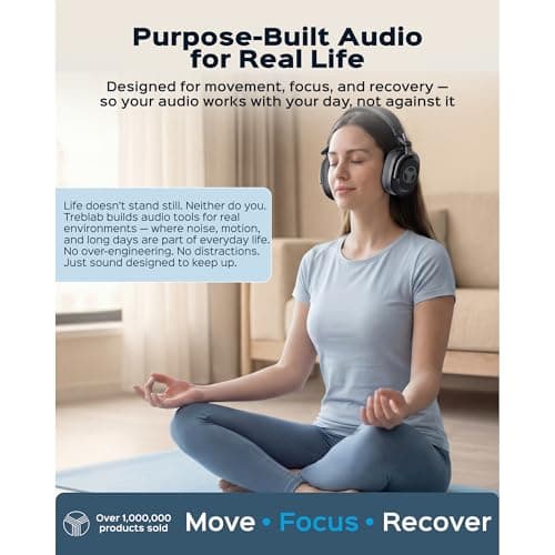 TREBLAB Bluetooth Headphones Over The Ear, Noise Cancelling, Hybrid ANC, 64H Battery, IPX4, Foldable Wireless Headphones with Mic, Lightweight, Work and Travel – U5 10