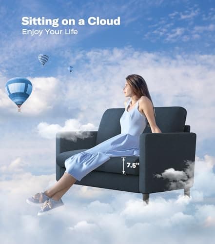 Welzona Loveseat Sofa, 51" Love Seat, Comfy Teddy Small Loveseat for Small Spaces, Tool-Free Setup Sofa Couch for Bedroom, All-Wood Couches for Living Room, No Pillow Included, Blue Grey 6